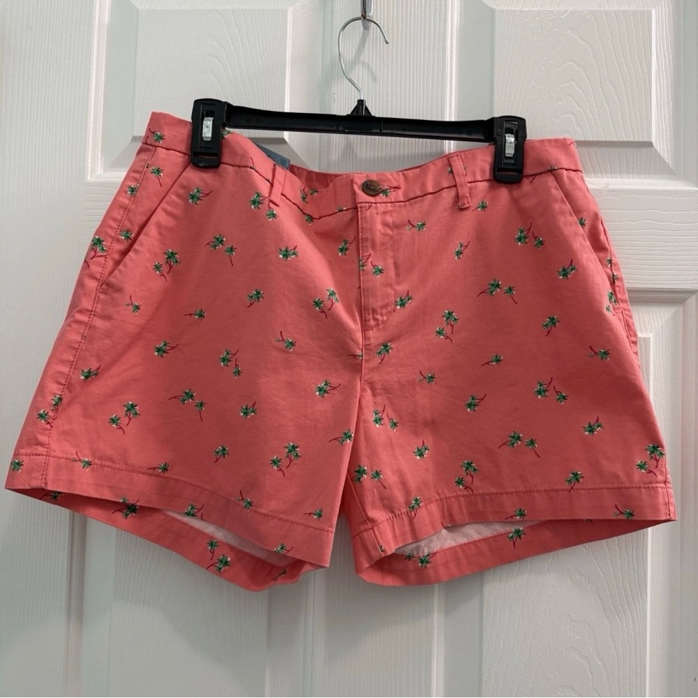 NWT Old Navy Women's Size 12 Coral Palm Tree Flat Front Mid-Rise Chino Shorts